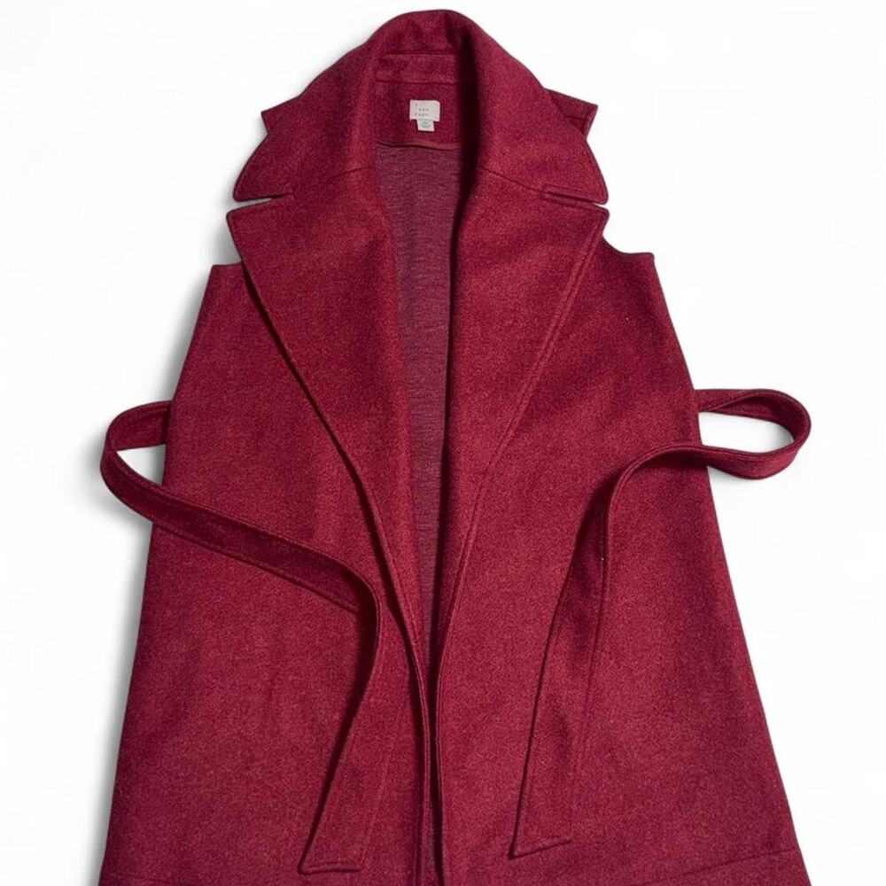 A New Day Burgundy Belted Sleeveless Wrap Vest Coat XS Deep Red Layering